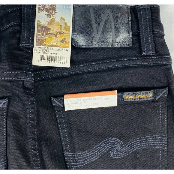 Nudie Jeans Hightop Hilde Black Stretch Organic Denim Jeans Size 28X32 NWT - Picture 3 of 5